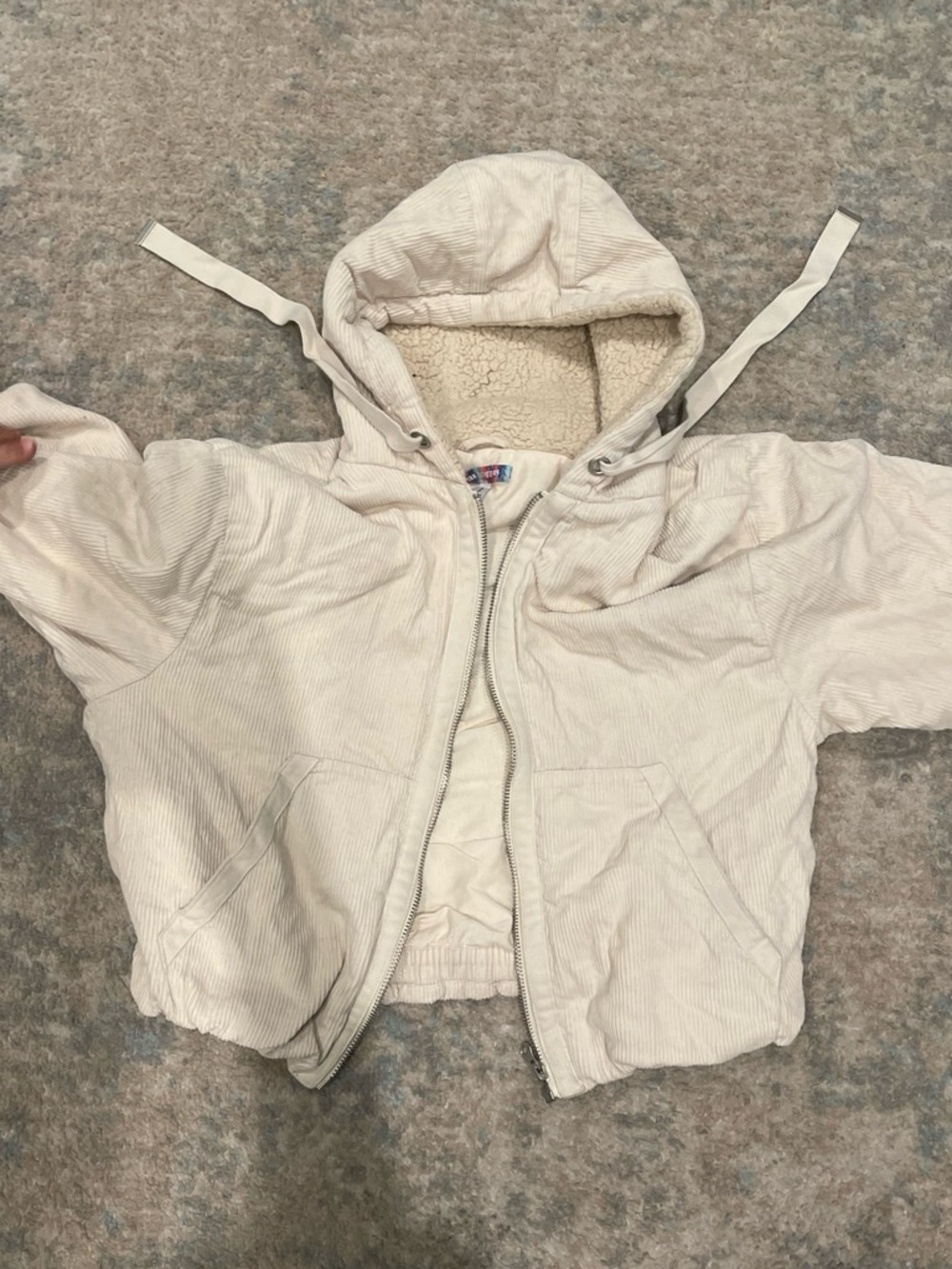 Urban Outfitters Cream Hooded Sherpa-Lined Puffer Jacket